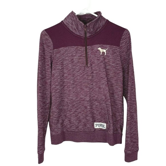 Victoria's Secret Tops - Victorias Secret PINK Pullover Sweatshirt size XS 1/4 Zip Mock Neck Burgundy Dog